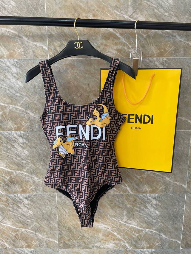 fendi New Backless One-Piece Swimsuit, Simple And Elegant In Black, Suitable