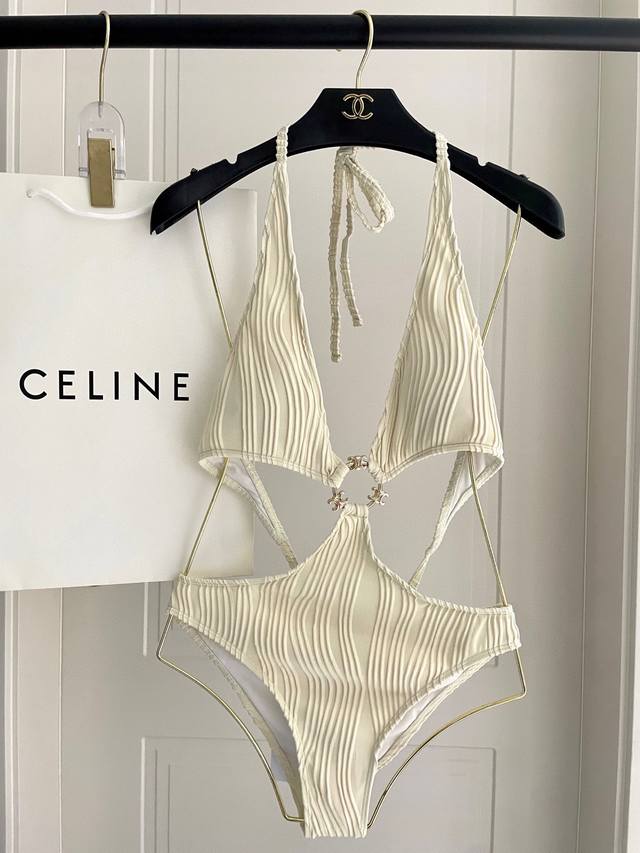 celine New One-Piece Swimsuit With Matching Hardware. Suitable For A Variety