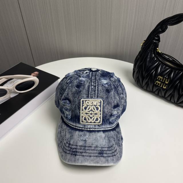 loewe New Washed Denim Baseball Cap Classic Loewe Embroidered Logo, Unisex St