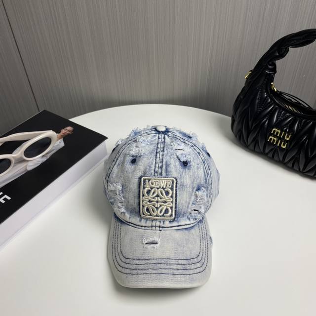 loewe New Washed Denim Baseball Cap Classic Loewe Embroidered Logo, Unisex St