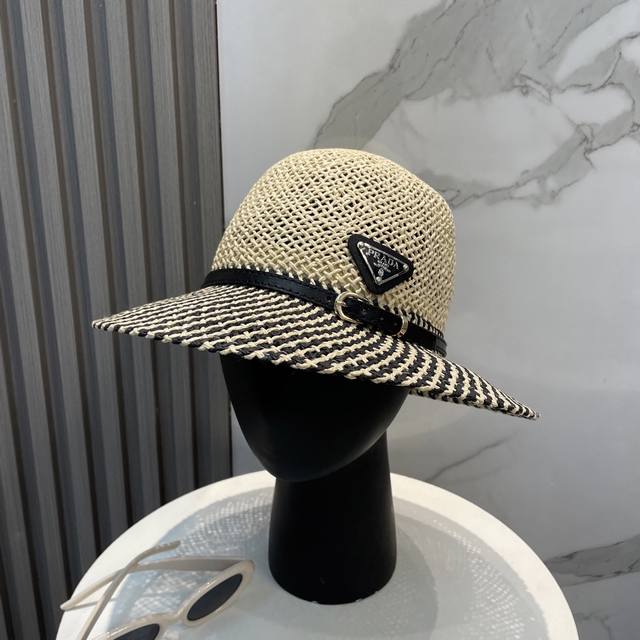prada Prada Straw Hat Lady Style Basin Hat Made Of High-Grade Fine Straw, Hig