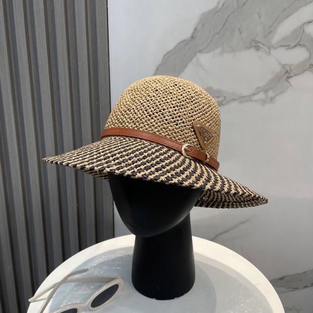 prada Prada Straw Hat Lady Style Basin Hat Made Of High-Grade Fine Straw, Hig