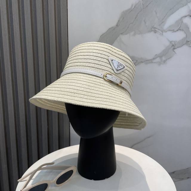 prada Prada Straw Hat Lady Style Basin Hat Made Of High-Grade Fine Straw, Hig
