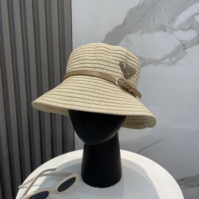 prada Prada Straw Hat Lady Style Basin Hat Made Of High-Grade Fine Straw, Hig