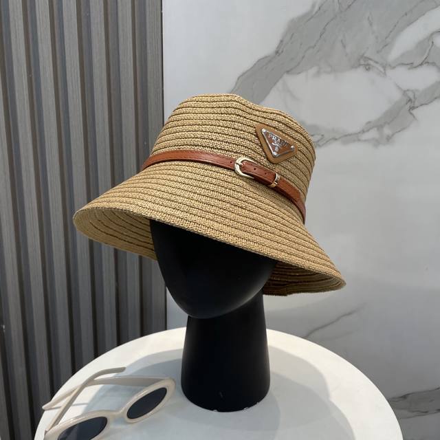 prada Prada Straw Hat Lady Style Basin Hat Made Of High-Grade Fine Straw, Hig