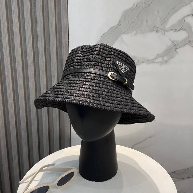prada Prada Straw Hat Lady Style Basin Hat Made Of High-Grade Fine Straw, Hig