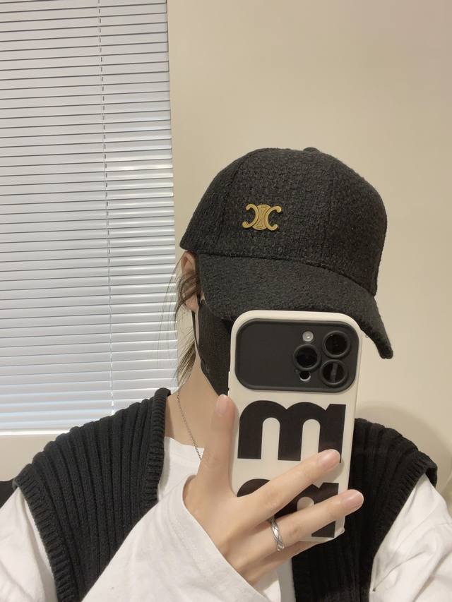 Celine New Counter Synchronization Xiaochan Style Tweed Baseball Cap Details Ful