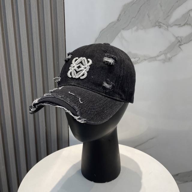 loewe New Washed Denim Baseball Cap With Holes Classic Loewe Embroidered Logo