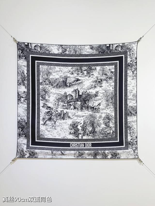 sdo2518 18 Momme Double-Sided 90X90Cm Twill Silk Dior Scottish Jouy Print