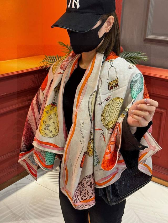 Double-Sided Same Color Original Lv140Cm Velvet Square Scarf Hot Air Balloon Thi