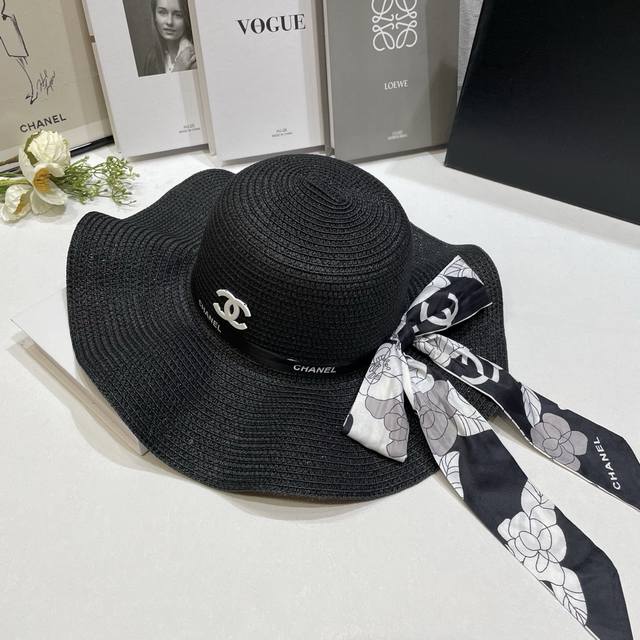 Special price with dust bag Chanel 2025 new ruffled ribbon wide brim hat basin h