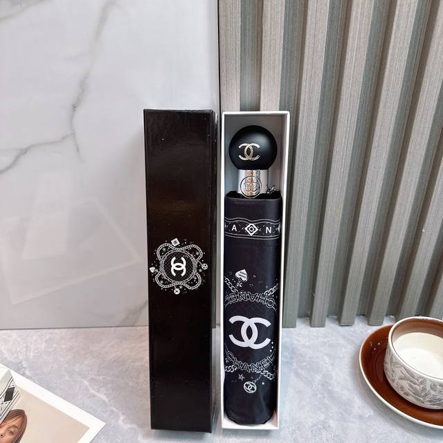 Chanel new summer fully automatic folding umbrella Black coating sunscreen effec