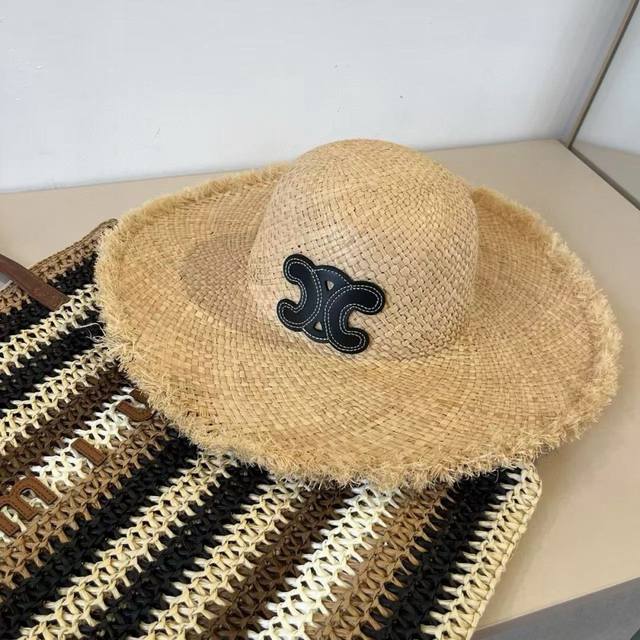 Celine raffia sun hat, sun beach hat, head circumference 57Cm