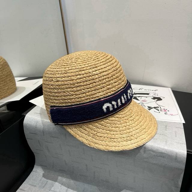 Miumiu Raffia knight hat, head circumference 57cm