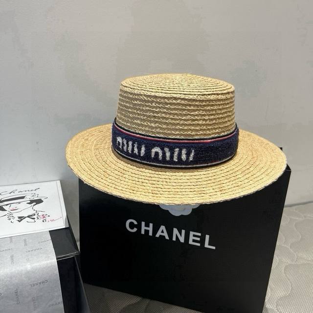 Miumiu new straw hat, 23 new flat hat, Raffia straw hat, one-to-one custom-made,