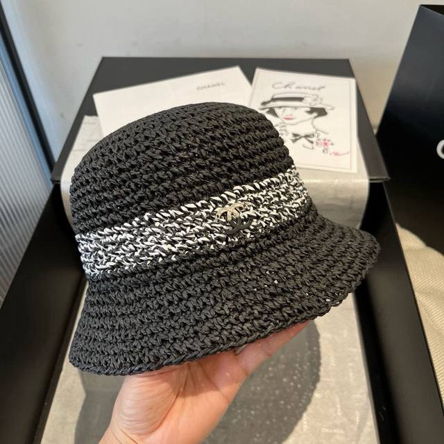 Chanel Paper Straw Sun Hat, Straw Hat, Foldable, Head Circumference 57Cm