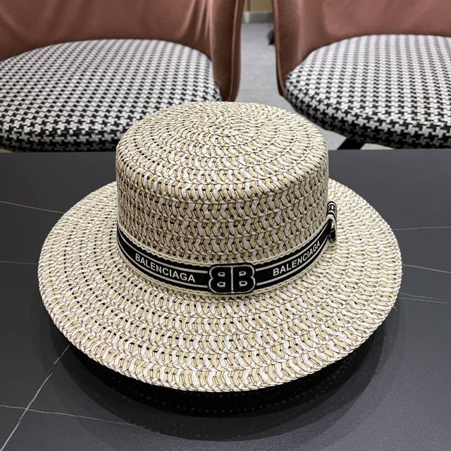 Balenciaga new summer straw hat for women flat top sun hat with small fragrance