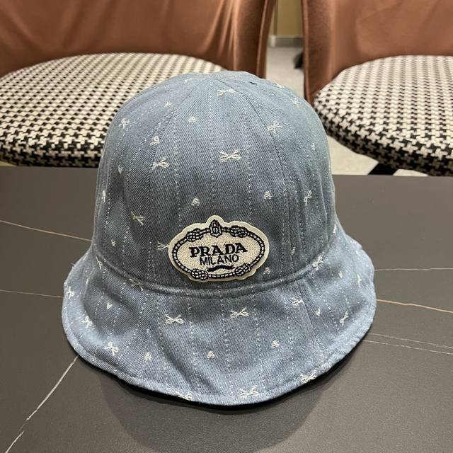 Prada Korea 2025 new Korean bow denim baseball cap women's wide hat brim large h