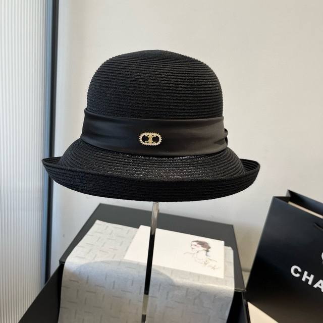 Celine new style curled hat, Taiwan PP straw hat, head circumference 57Cm celebr