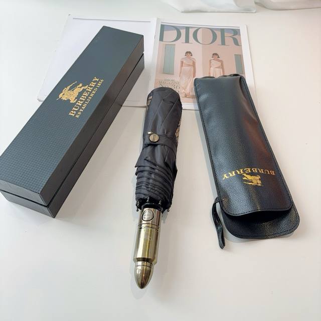 Burberry Bullet Handle Summer New Fully Automatic Folding Sun Umbrella Black coa