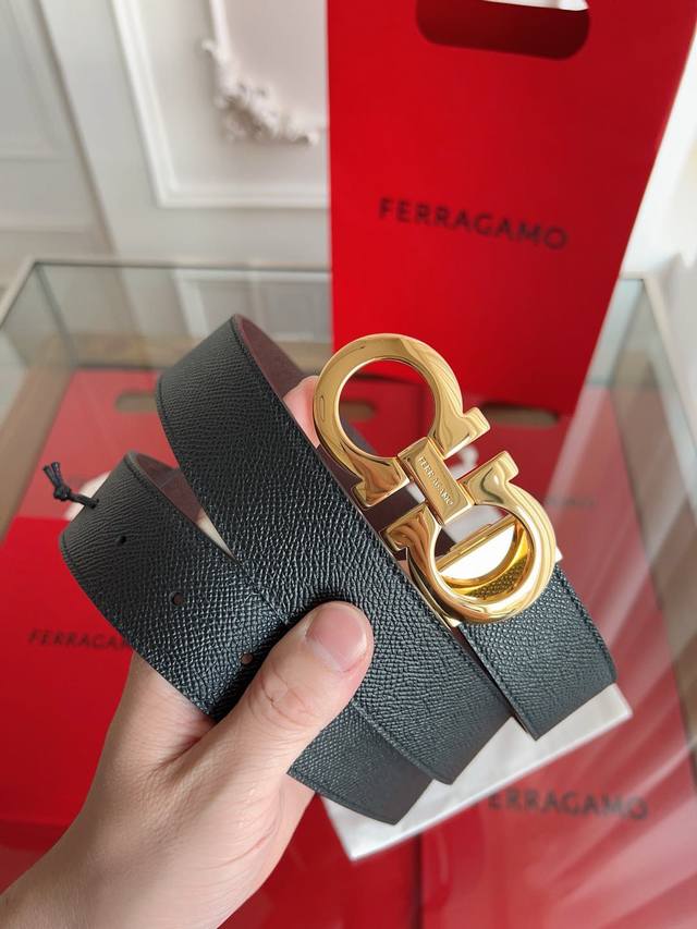 Ferragamo 3.5cm without interlayer original leather. Precision brass hardware up