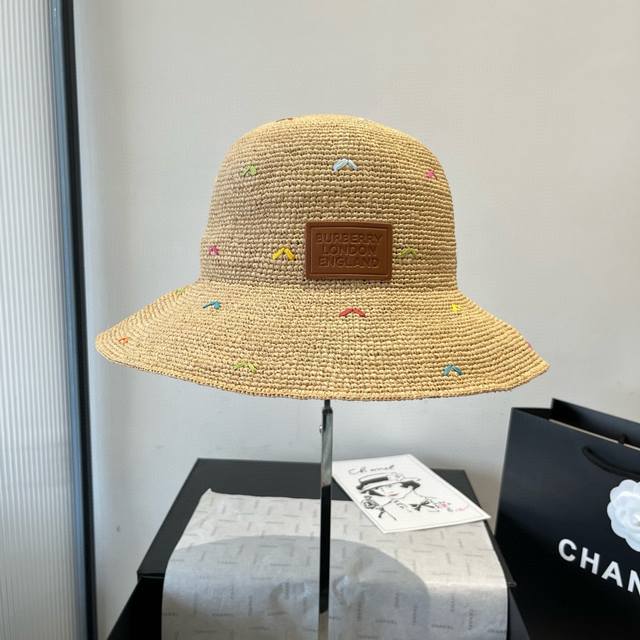 Burberry's new Raffia straw hat, handmade Raffia straw hat, head circumference 5