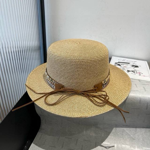 Prada new flat hat, ethnic style straw hat, head circumference 57Cm