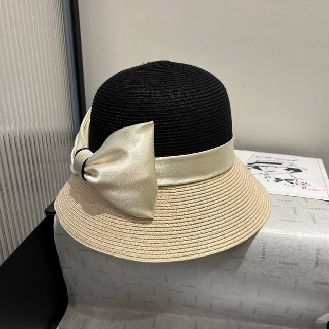 Dior new hat, high-grade Pp straw, color matching basin hat, celebrity style, he