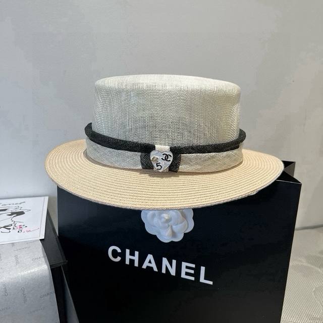 Chanel flat top linen hat, high-end hat, head circumference 57Cm