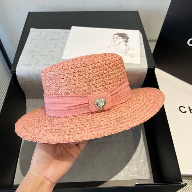 Chanel new raffia hat, flat top sun hat, head circumference 57Cm