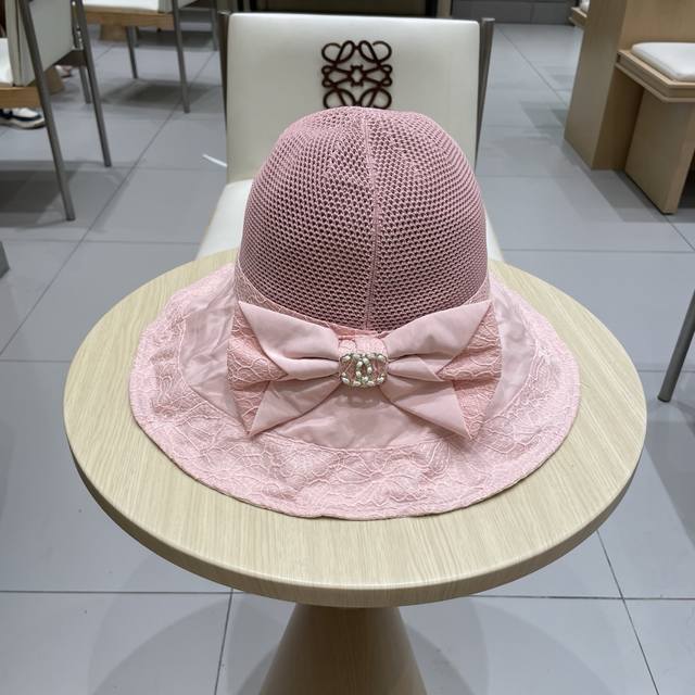 Chanel 2025 new hat women's knitted mesh breathable fisherman hat lace lace sun
