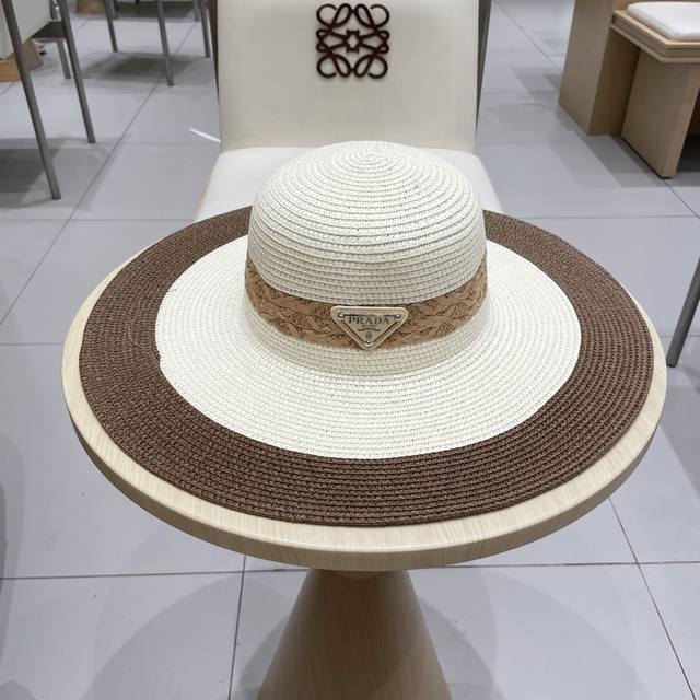 Prada straw hat, simple and versatile with large brim, head circumference 57cm