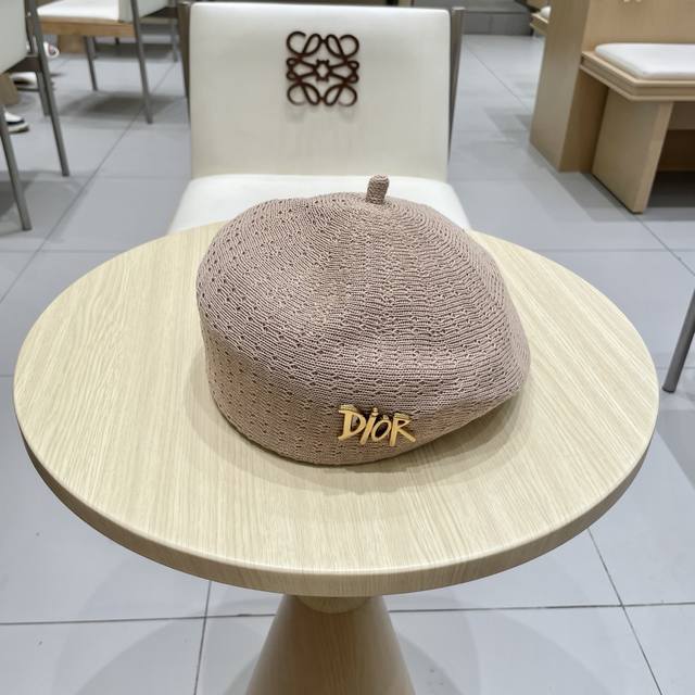 Dior 2025 Spring and Summer Thin Knitted Beret Women's Korean Metal Standard Bev
