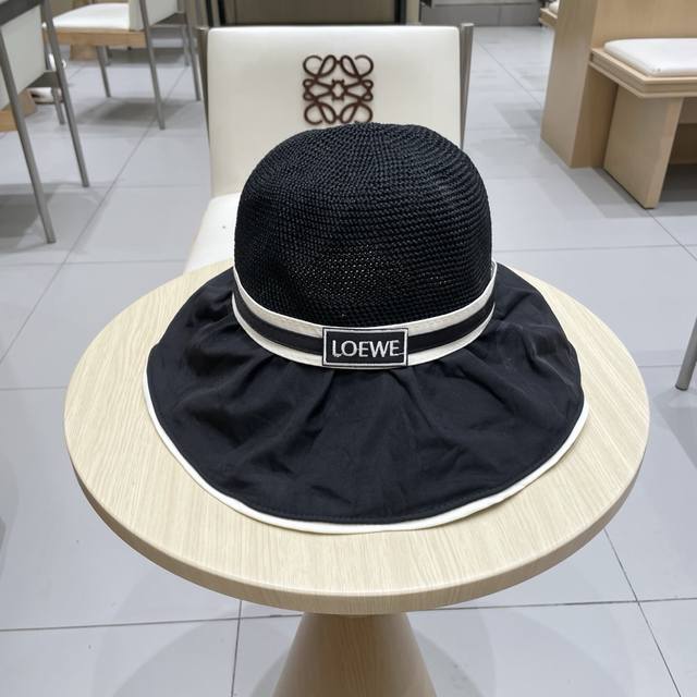 Loewe women's 2025 new large brim black plastic fisherman hat summer all-match t