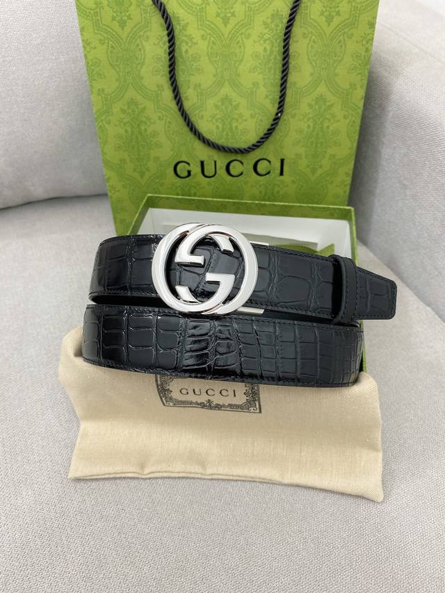 Gu, Cci high-end custom men's automatic sliding buckle belt, top-grade cowhide c