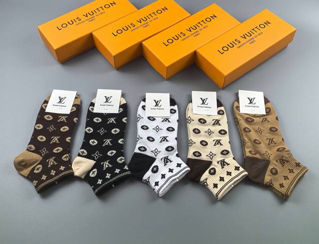 Louis Vuitton classic women's socks, five pairs in a box, made of pure cotton, s