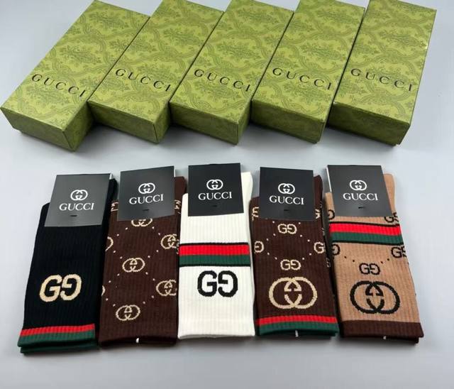 Gucci's new high socks, five pairs in a box, classic double G logo, high-end, pu