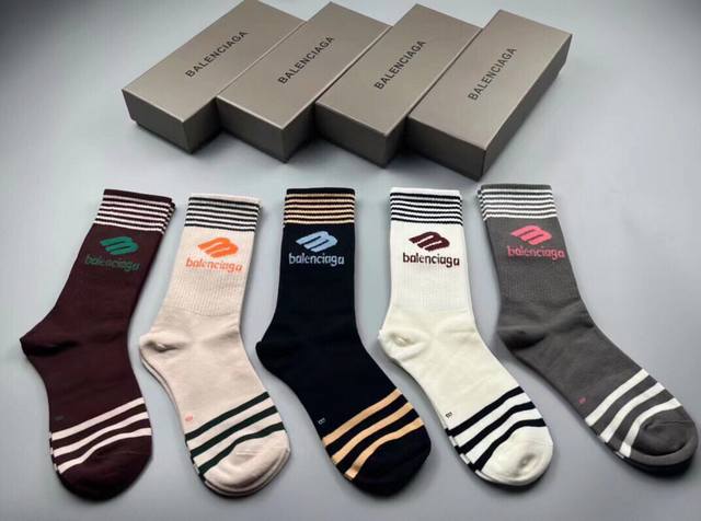 Balenciaga Paris Grand Paris new women's long socks, one box of five pairs of pu