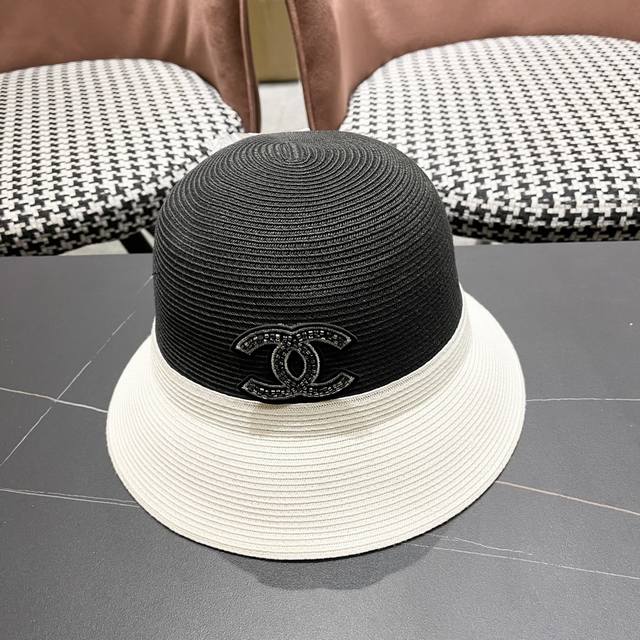 Chanel Chanel double layer bow decoration straw hat women's hat summer sun hat s