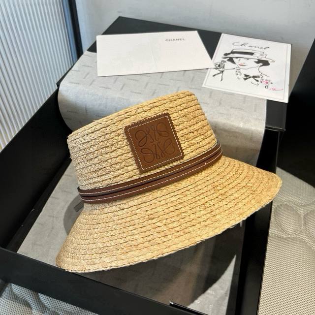 Loewe raffia straw bucket hat, head circumference 57cm