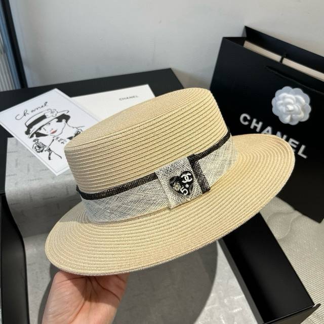Chanel, flat hat, linen straw hat, head circumference 57Cm