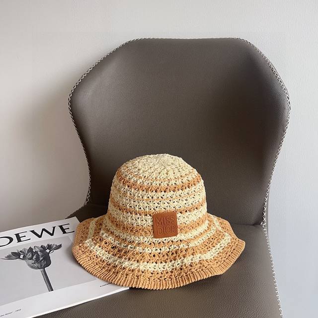 Special dust bag Dior 2025 new color matching woven simple bucket hat, versatile
