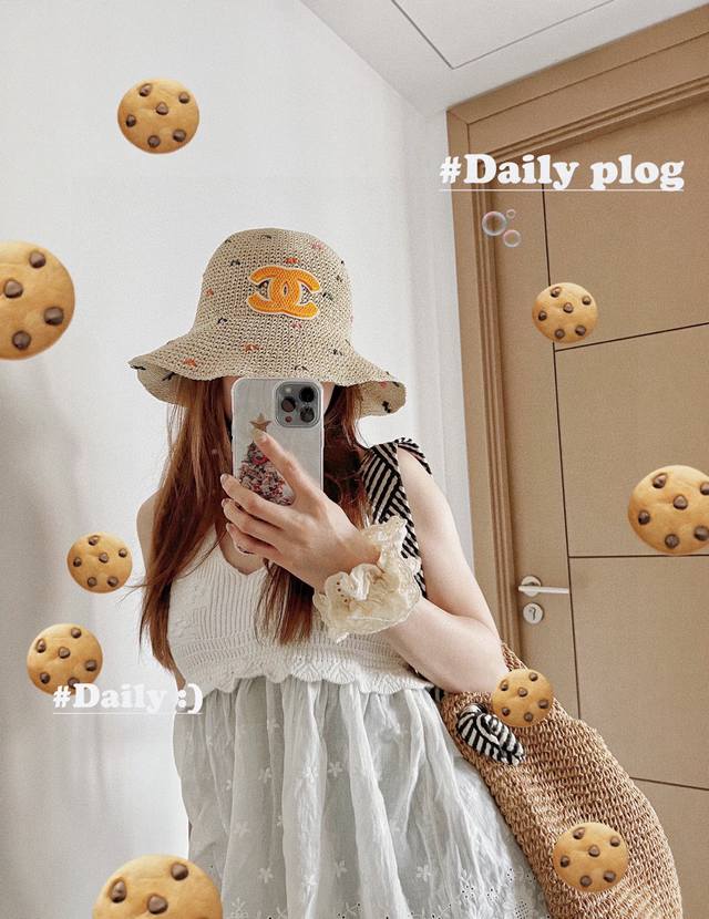 Comes with dust bag Chanel 2025 new straw-woven bucket hat, holiday style, super
