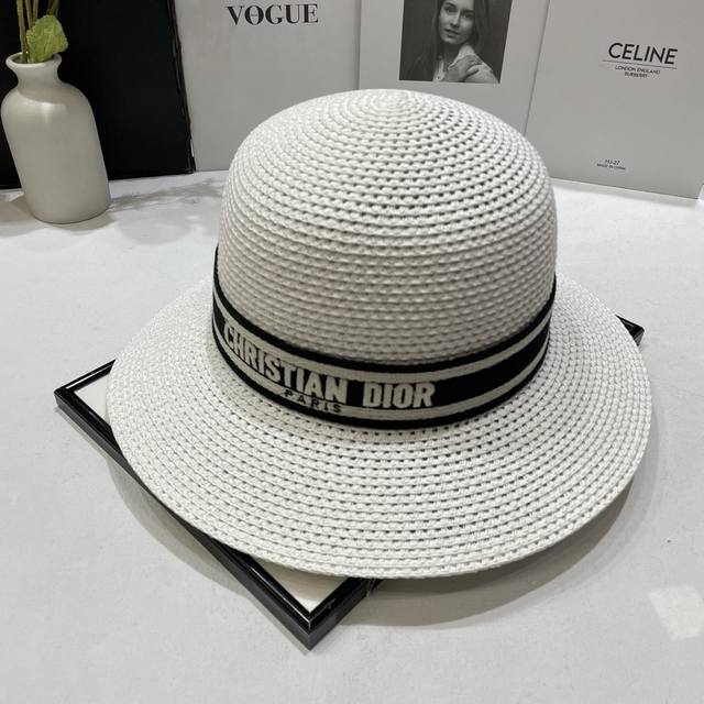 Special price with dust bag Dior 2025 new hollow large brim hat basin hat straw