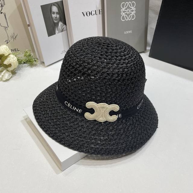 Special price with dust bag Celine 2025 new hollow large brim hat basin hat stra