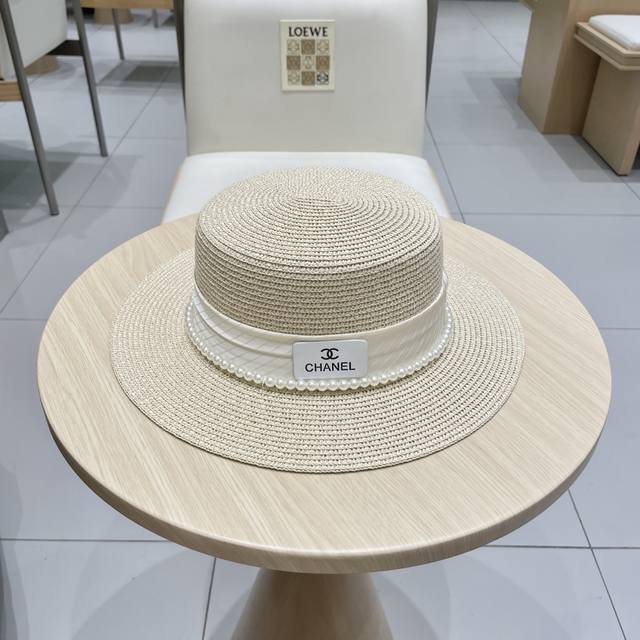 Chanel new straw hat, flat top sun hat, head circumference 57Cm