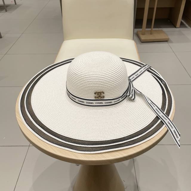 Chanel straw hat women's summer sun protection beach hat travel vacation large b