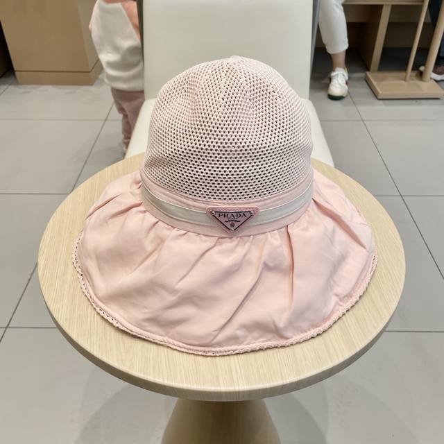 Prada Prada new women's bow knot large brim cloth hat knitted cloth brim sunshad