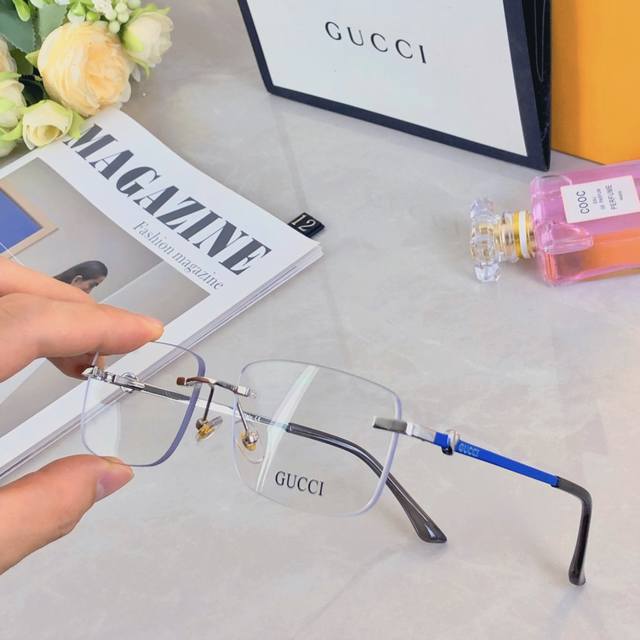 Gucc* Business square ultra-light frameless glasses frame for men and women, com