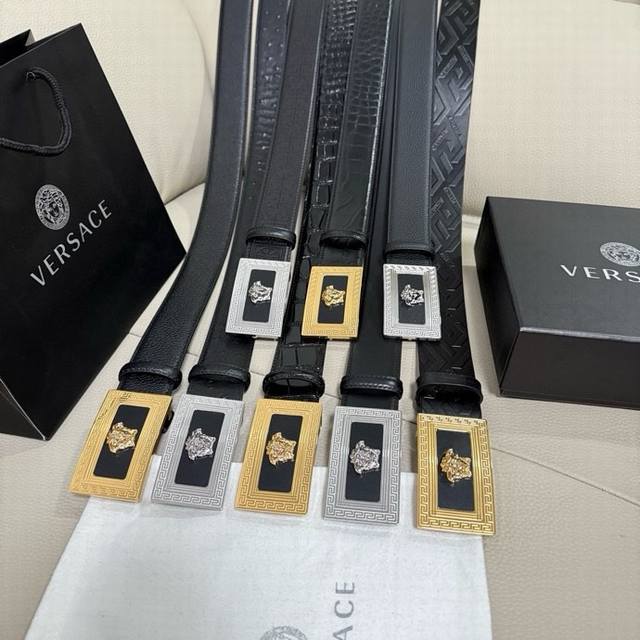 Versace, width 4.0cm, men's imported top layer cowhide Medusa head veneer buckle
